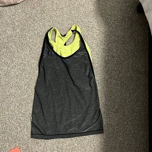 Nike dri fit grey tank with attached neon yellow sports bra